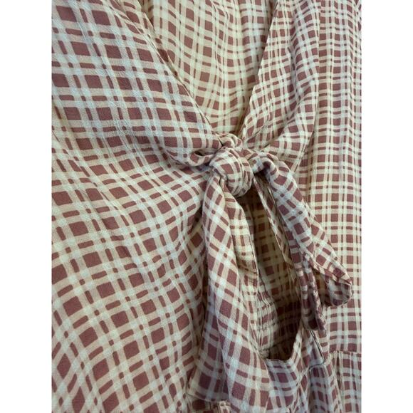 Faithfull The Brand Size MED Midi Pink Plaid Print Tie Front Preppy Cute - Picture 6 of 7